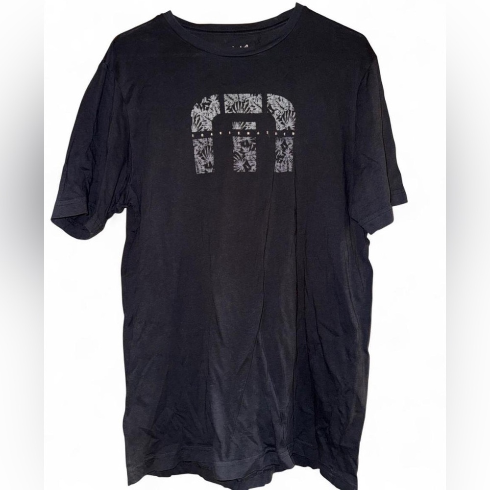 Travis Mathew Black Short-Sleeve Tee with Gray Tropical Logo